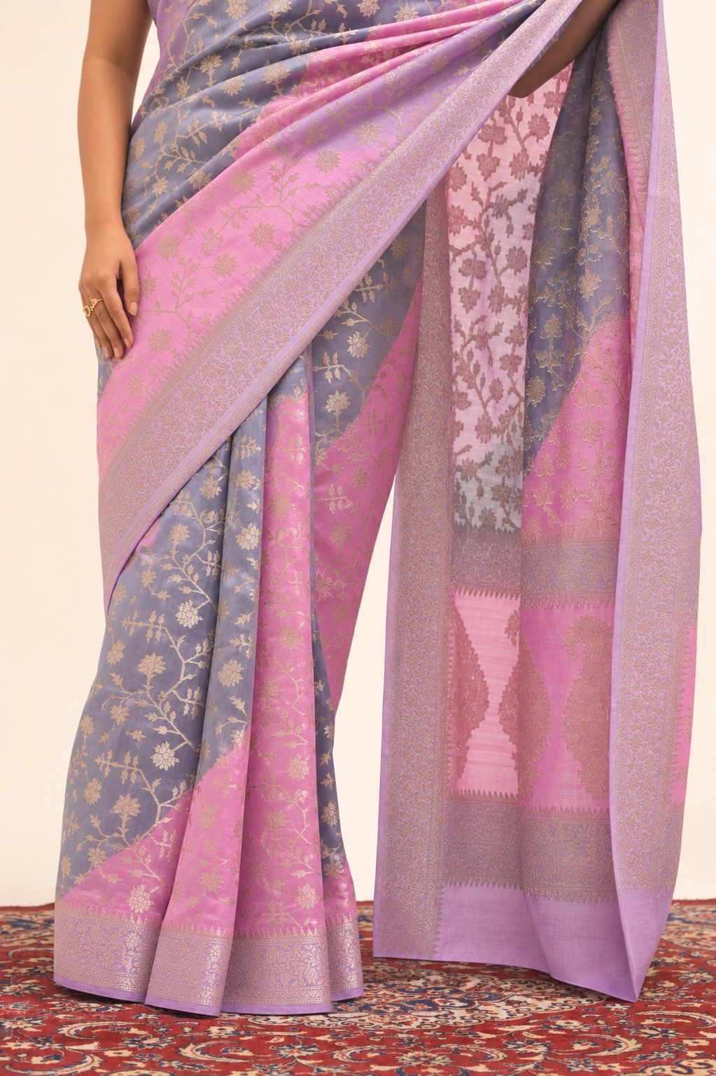 Rangkart Chiniya Silk Saree with Floral Jaal & Ornate Paisley pallu